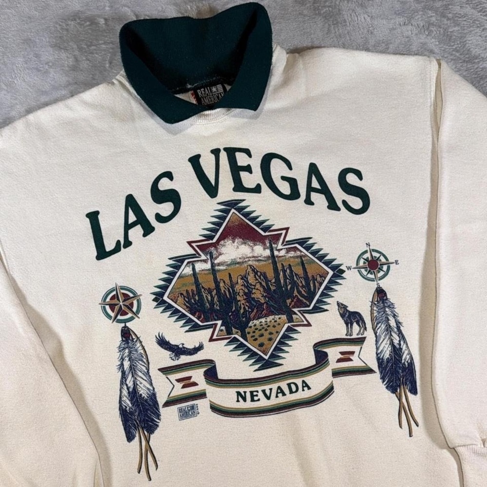 80s Vintage Hanes Activewear Las Vegas Crewneck Sweatshirt | Cream | XL